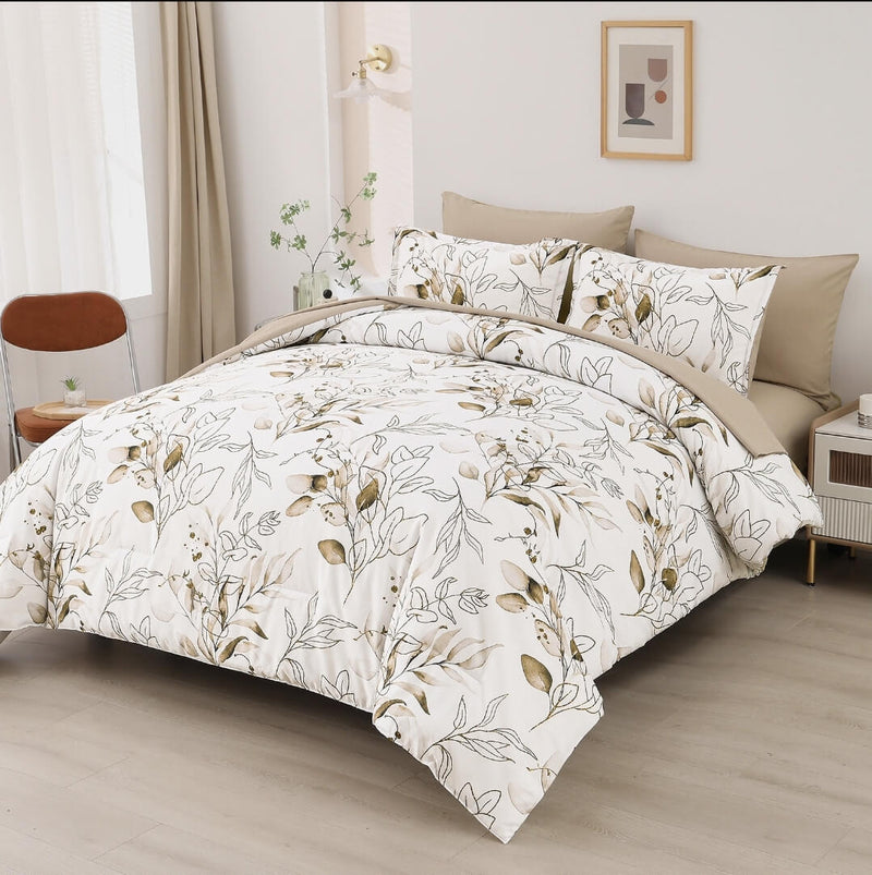 2025 Beige Floral Comforter Set-Quilt Set (3Pcs)