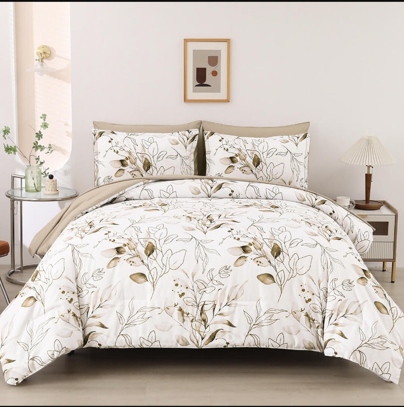 Beige Floral Comforter Set-Quilt Set (3Pcs)