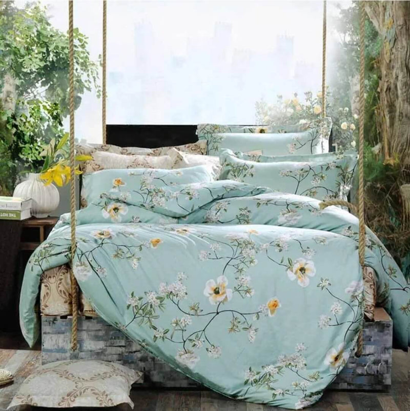 Sea Green Botanical Comforter Set-Quilt Set (3Pcs)