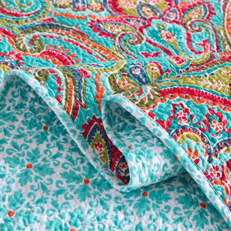 100% Cotton Multicolor Floral Bedspread Set – Soft & Breathable Coverlet Set (3Pcs)