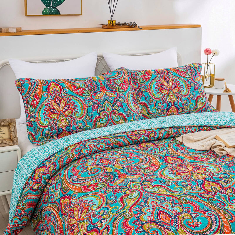 100% Cotton Multicolor Floral Bedspread Set – Soft & Breathable Coverlet Set (3Pcs)