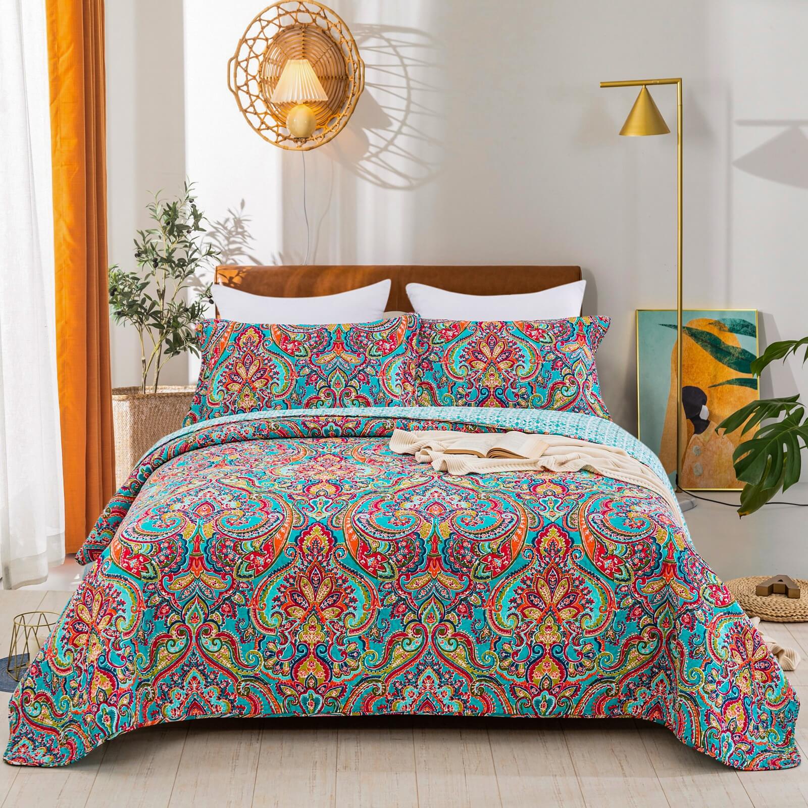 100% Cotton Multicolor Floral Bedspread Set – Soft & Breathable Coverl
