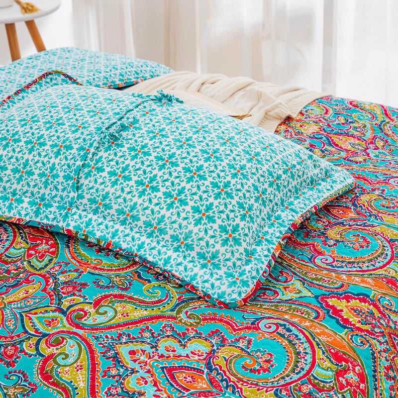 100% Cotton Multicolor Floral Bedspread Set – Soft & Breathable Coverlet Set (3Pcs)