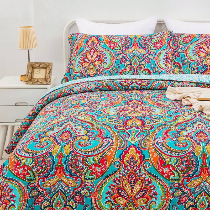 100% Cotton Multicolor Floral Bedspread Set – Soft & Breathable Coverlet Set (3Pcs)