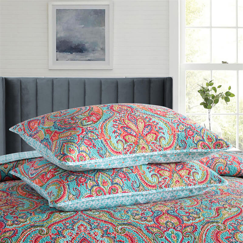 100% Cotton Multicolor Floral Bedspread Set – Soft & Breathable Coverlet Set (3Pcs)