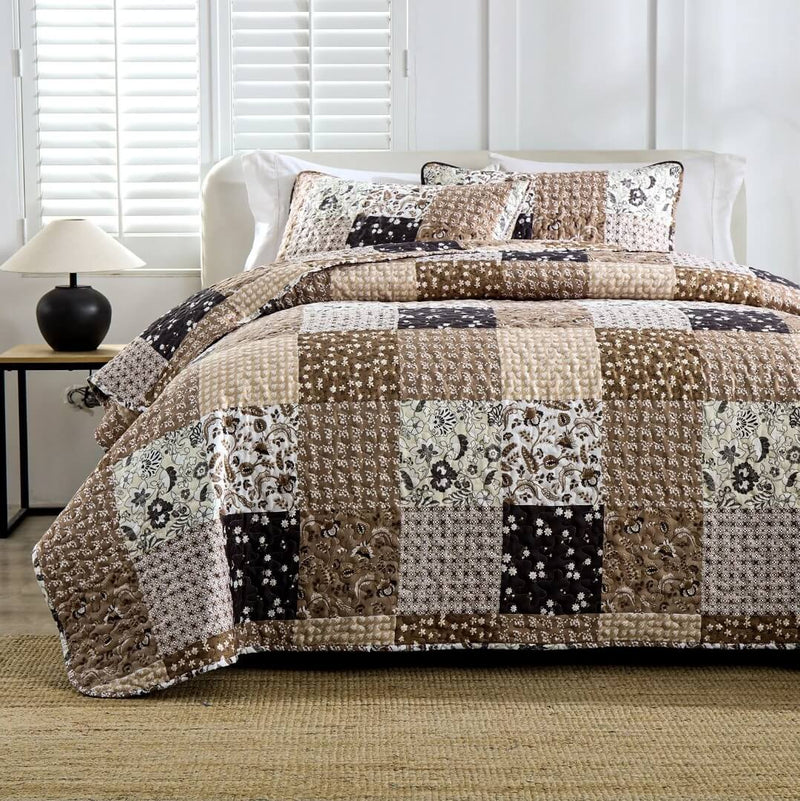 2025 Chocolate Brown Quilted Bedspread Coverlet Sets (3Pcs)