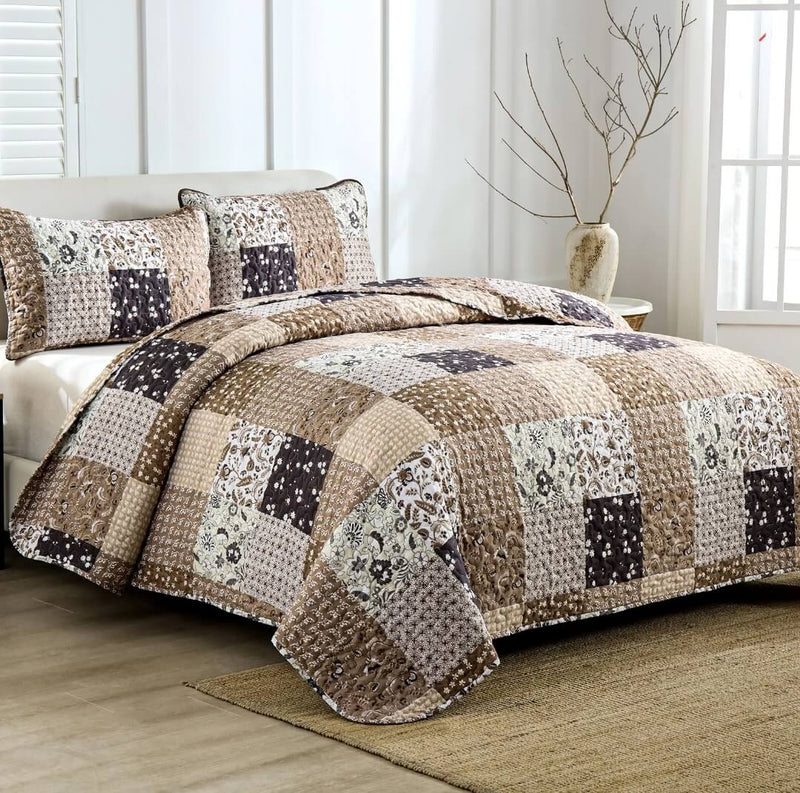 2025 Chocolate Brown Quilted Bedspread Coverlet Sets (3Pcs)