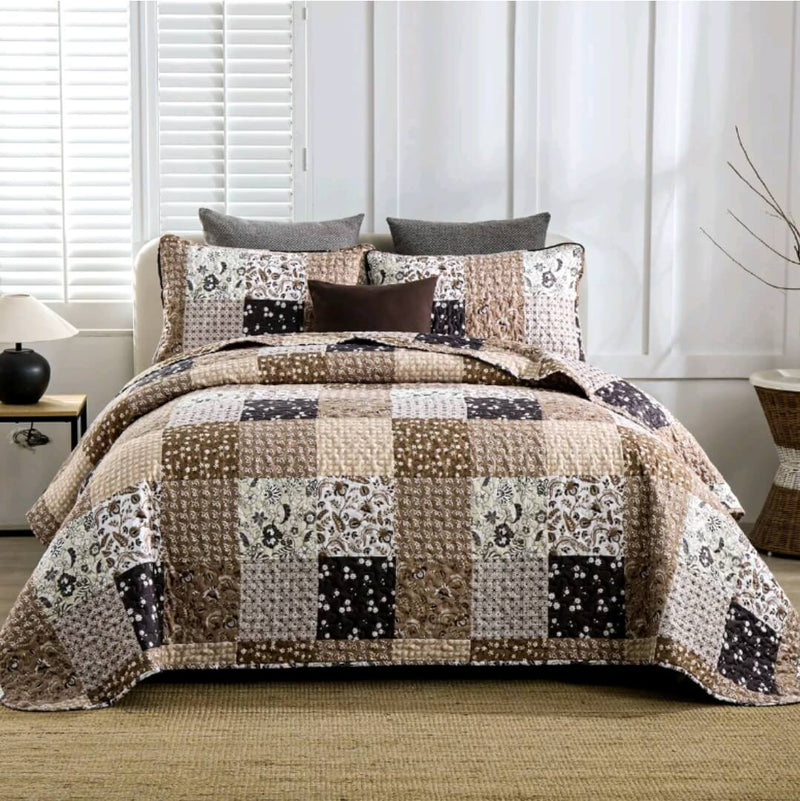 2025 Chocolate Brown Quilted Bedspread Coverlet Sets (3Pcs)