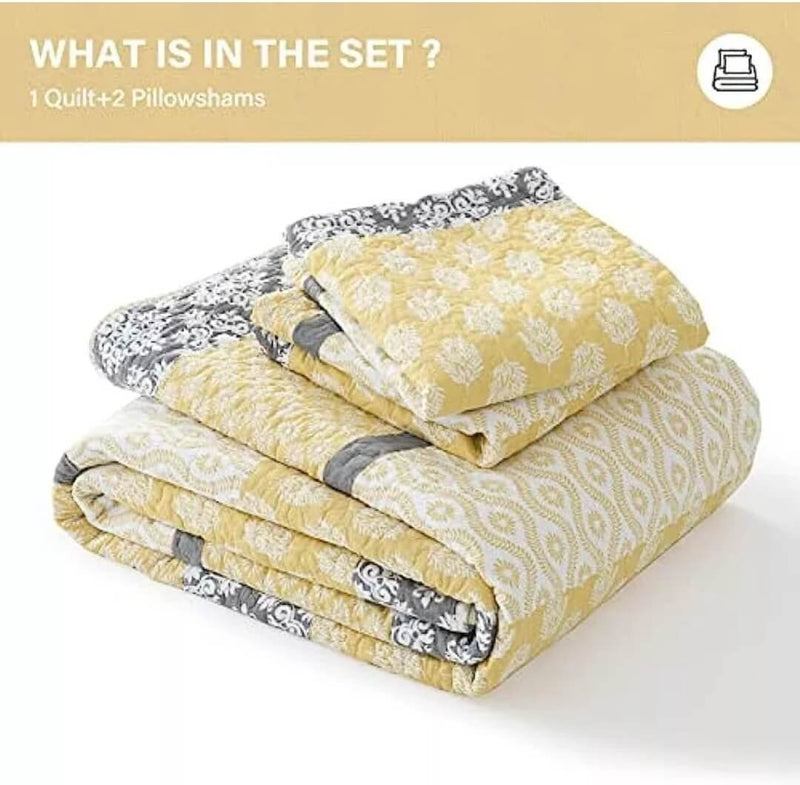 2025 Yellow Striped Coverlet Set-Quilted Bedspread Sets (3Pcs)