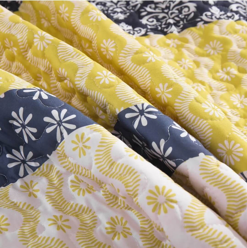 2025 Yellow Striped Coverlet Set-Quilted Bedspread Sets (3Pcs)