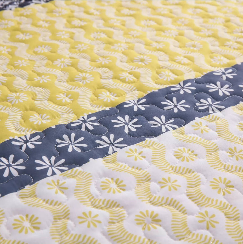 2025 Yellow Striped Coverlet Set-Quilted Bedspread Sets (3Pcs)