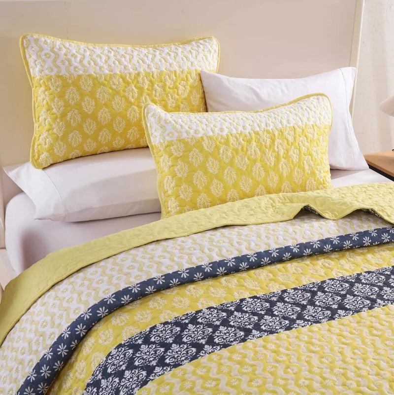 2025 Yellow Striped Coverlet Set-Quilted Bedspread Sets (3Pcs)