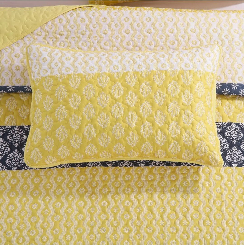 2025 Yellow Striped Coverlet Set-Quilted Bedspread Sets (3Pcs)