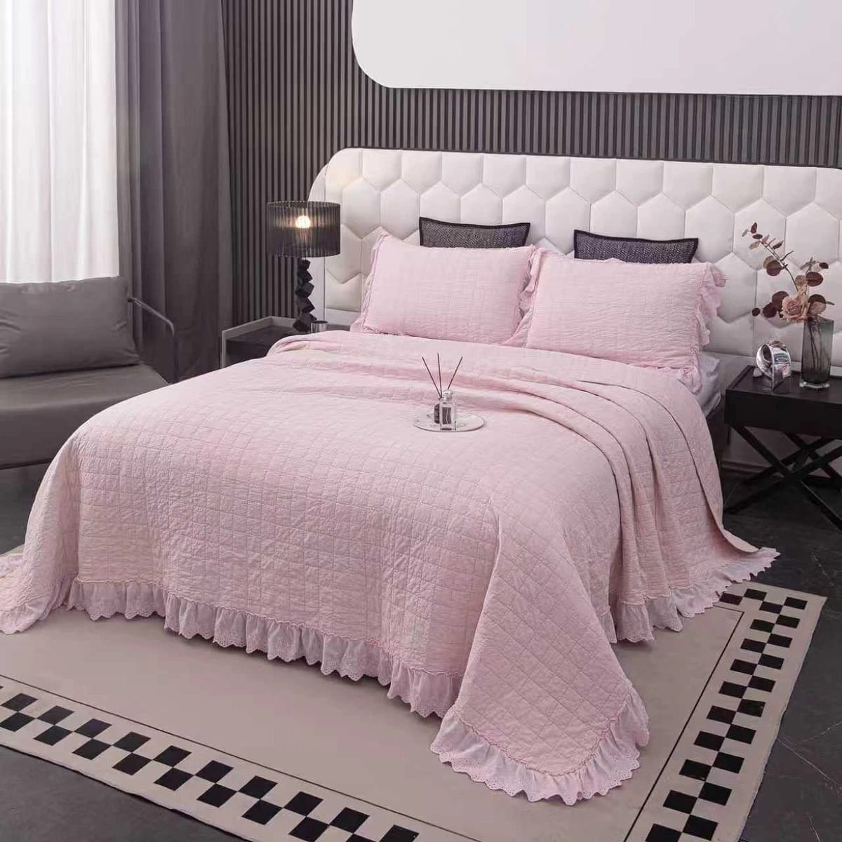 100% Cotton Pink Quilted Bedspread Coverlet Set – Soft Lightweight Bed