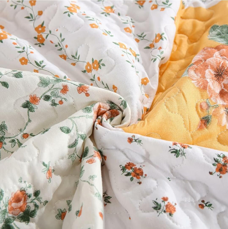 Bright Yellow Patchwork Bedspread Set-3 Piece Vibrant Quilted Coverlet