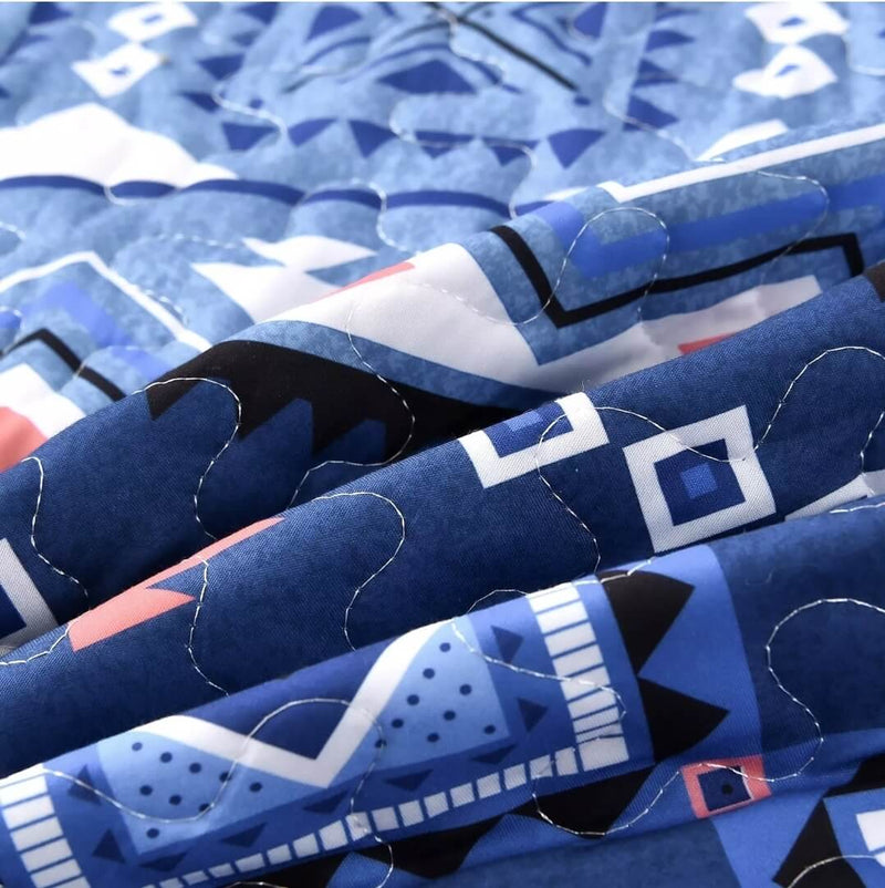 Dark Blue Patchwork Coverlet Set-Quilted Bedspread Sets (3Pcs)