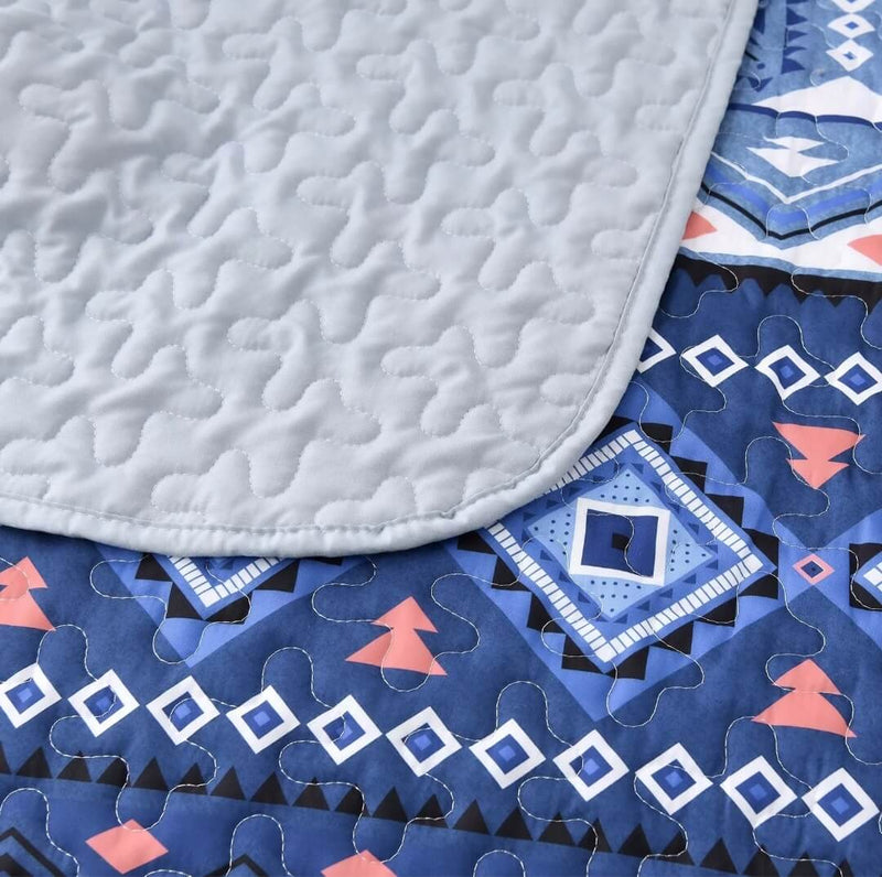 Dark Blue Patchwork Coverlet Set-Quilted Bedspread Sets (3Pcs)