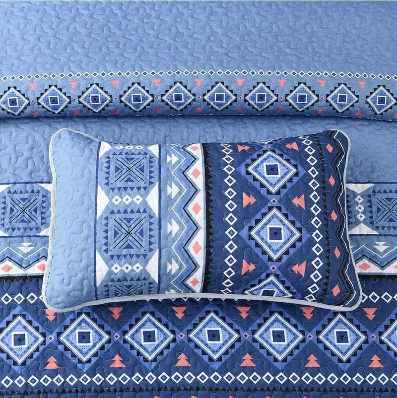 Dark Blue Patchwork Coverlet Set-Quilted Bedspread Sets (3Pcs)