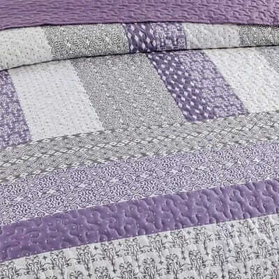 Purple Striped Patchwork Bedspread Coverlet Sets (3Pcs)