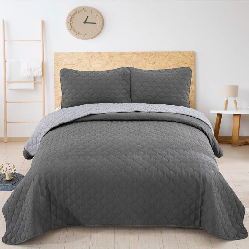 Charcoal Bedspread Coverlet Set-Quilted Bedspread Sets (3Pcs)