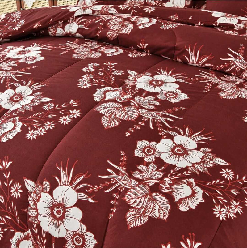 Red Floral Comforter Set-Quilt Set (3Pcs)