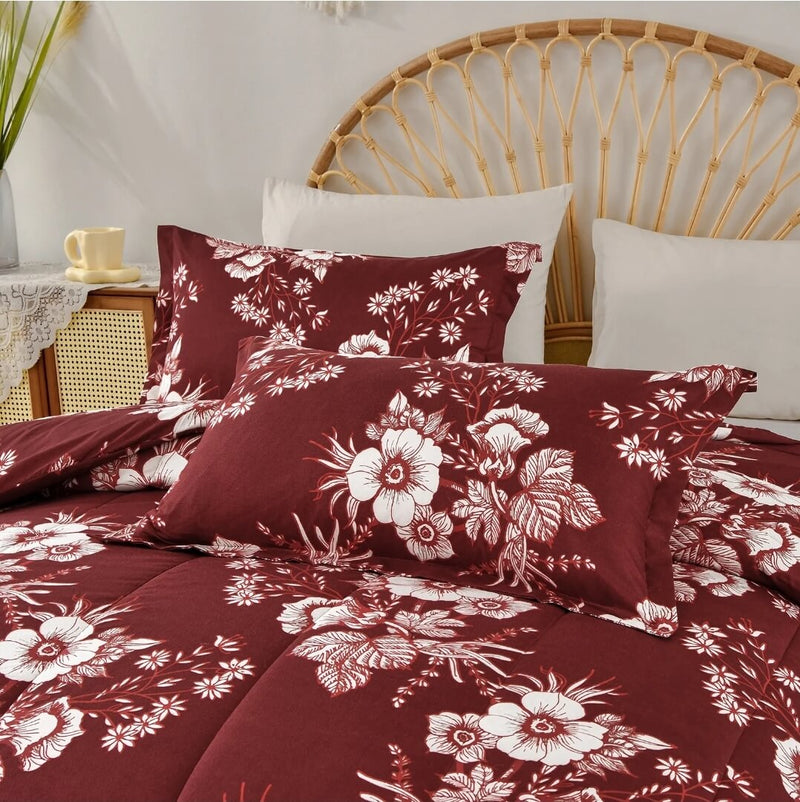 Red Floral Comforter Set-Quilt Set (3Pcs)