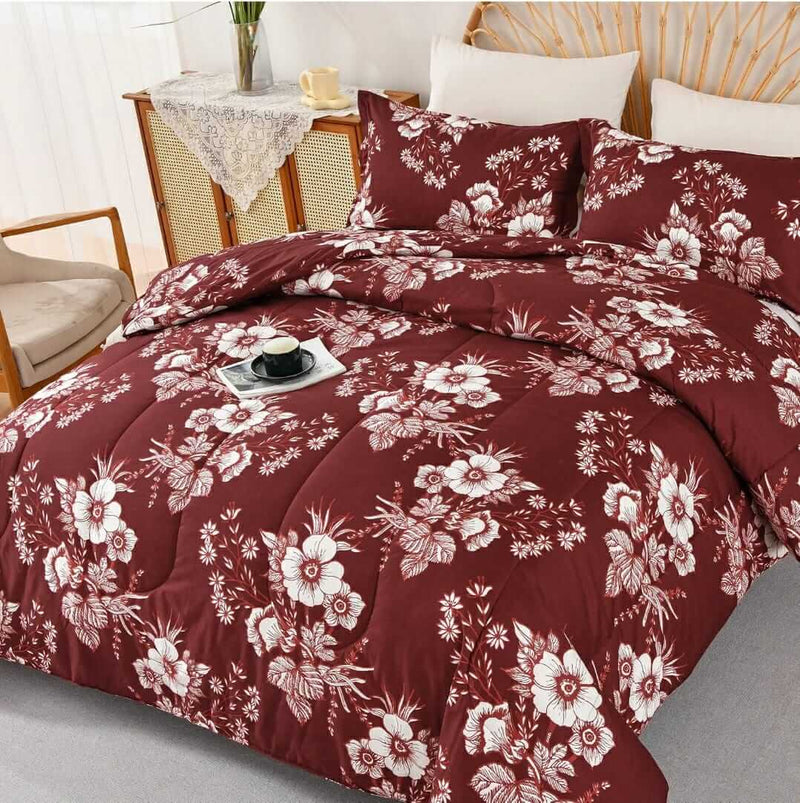 Red Floral Comforter Set-Quilt Set (3Pcs)