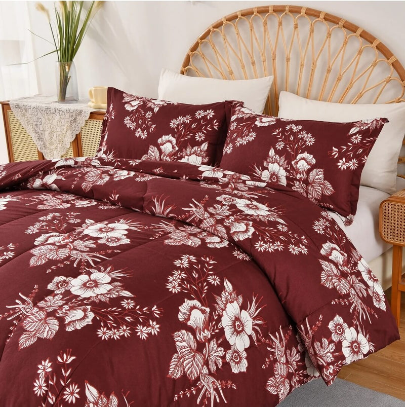 Red Floral Comforter Set-Quilt Set (3Pcs)