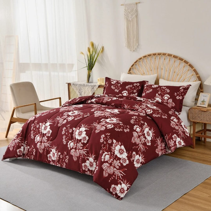 Red Floral Comforter Set-Quilt Set (3Pcs)