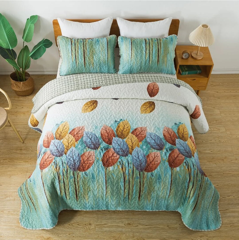 Multicolor Patchwork Floral Coverlet Set-Quilted Bedspread Sets (3Pcs)