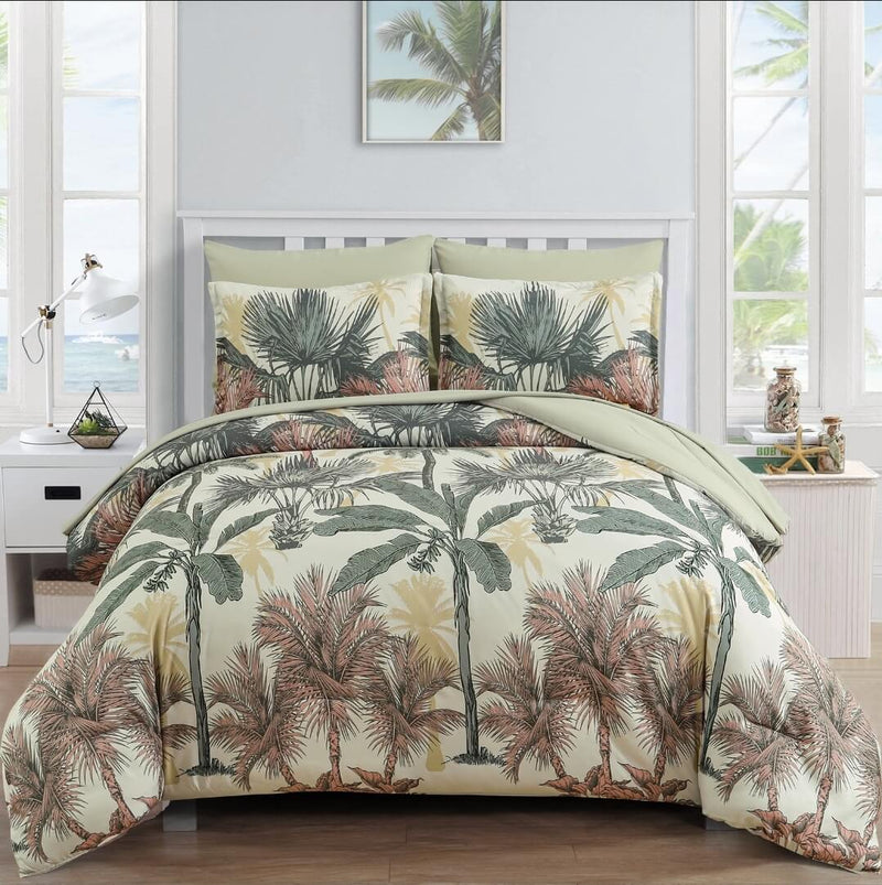 Beige Botanical Comforter Set-Quilt Set (3Pcs)