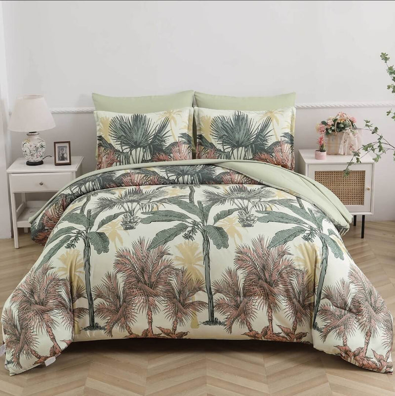 Beige Botanical Comforter Set-Quilt Set (3Pcs)