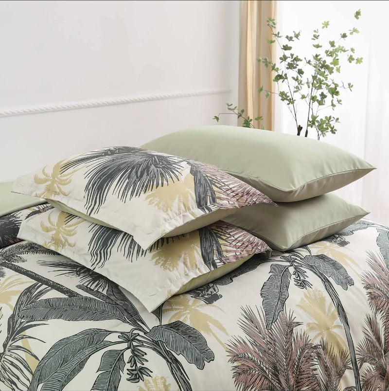 Beige Botanical Comforter Set-Quilt Set (3Pcs)