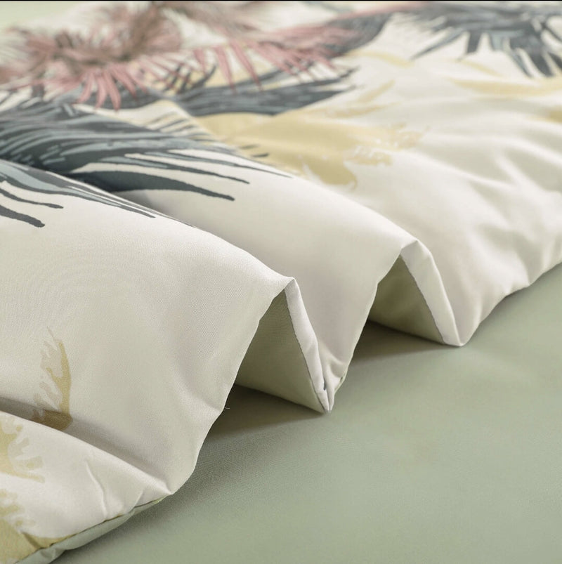 Beige Botanical Comforter Set-Quilt Set (3Pcs)