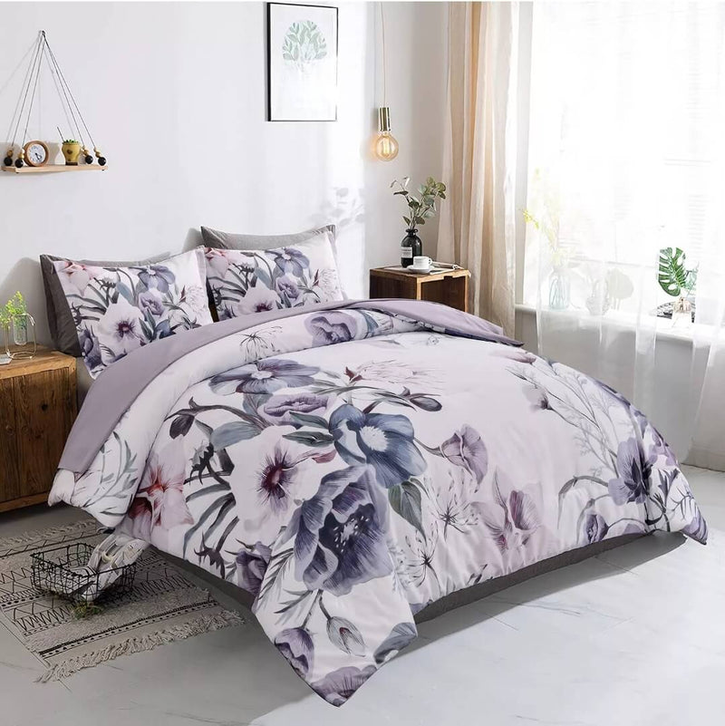 Purple Floral Quilted 3 Piece Comforter Set