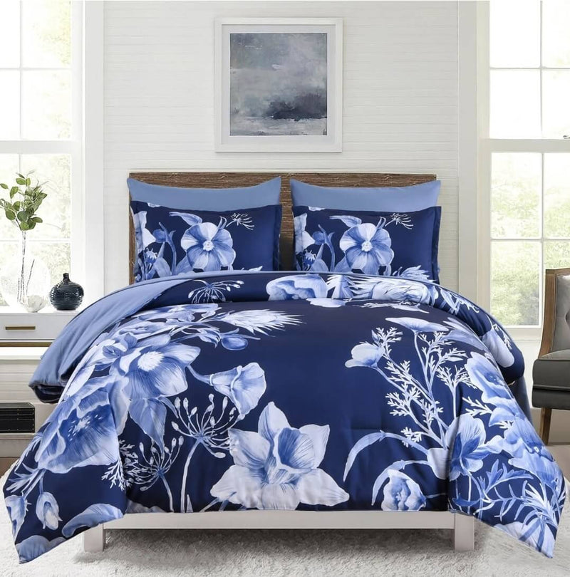 Blue Floral Quilt Cover - Ultra Soft Donna/Duvet Cover Set 2xPillowcases