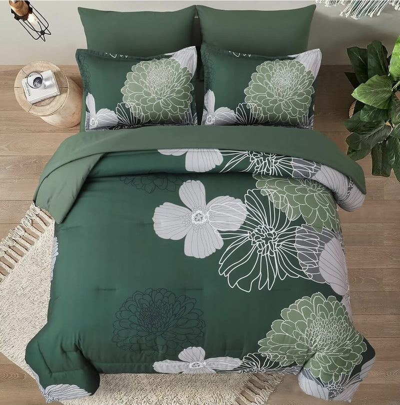 2025 Green Floral Comforter Set-Quilt Set (3Pcs)
