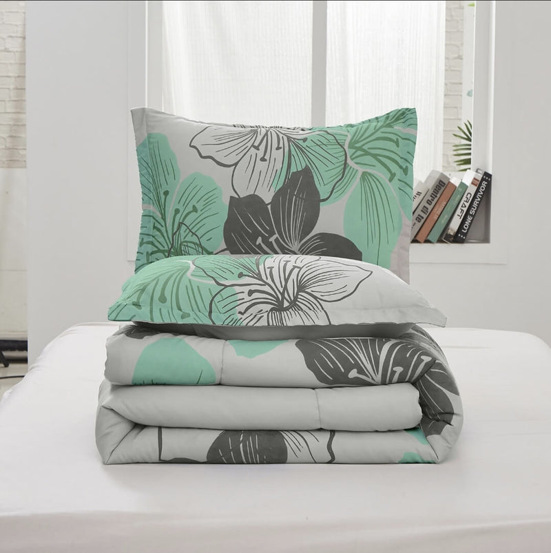 Green Floral Comforter Set-Quilt Set (3Pcs)