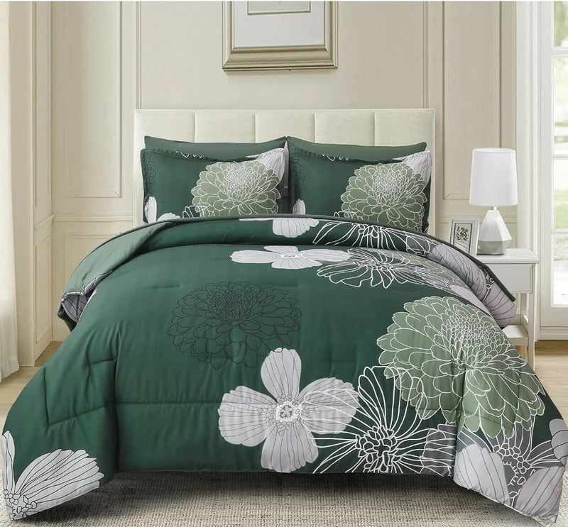 2025 Green Floral Comforter Set-Quilt Set (3Pcs)