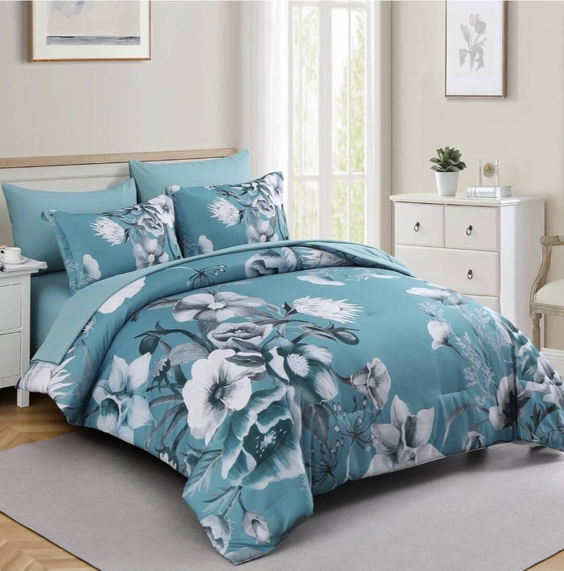 Blue Sky Floral Comforter Set-Quilt Set (3Pcs)