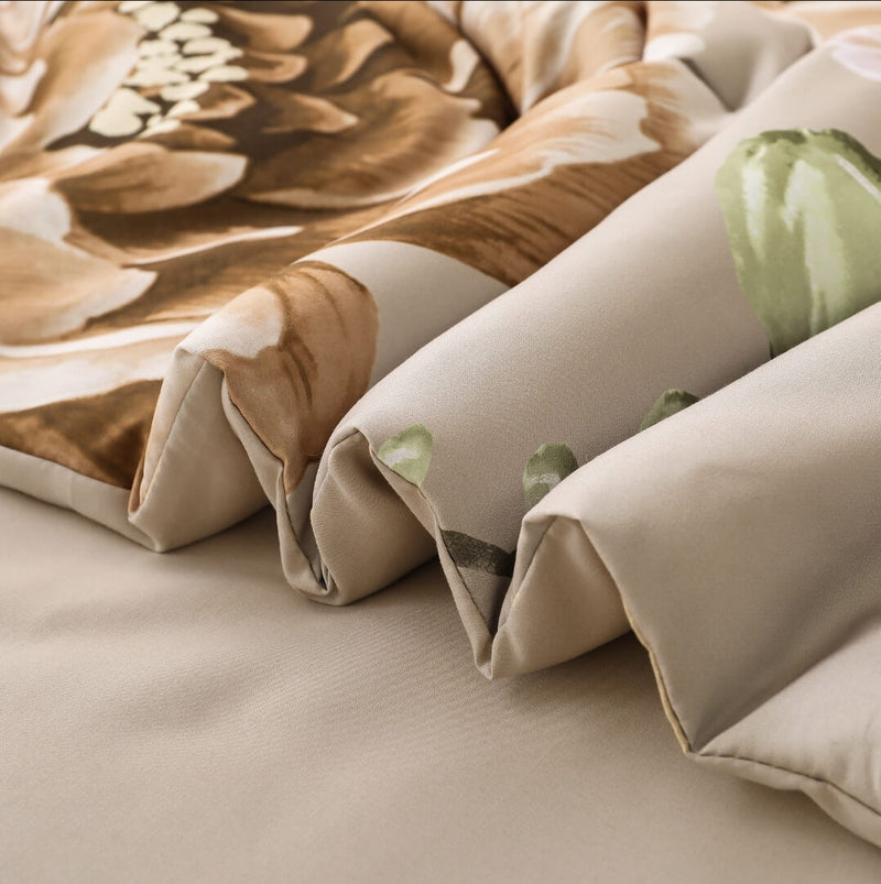 Beige Floral Quilt Cover - Ultra Soft Doona/Duvet Cover Set 2xPillowcases