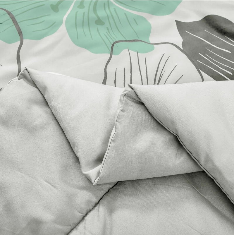 Green Floral Quilted 3 Piece Comforter Set