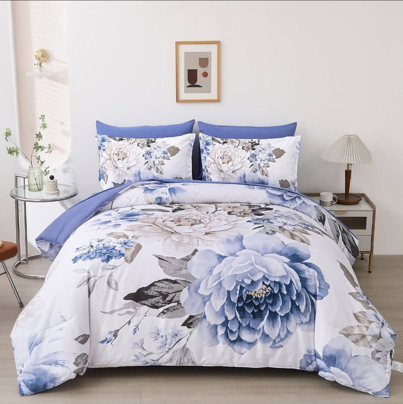 Blue Floral Comforter Set - Australian Standard Quilt Set (3Pcs)