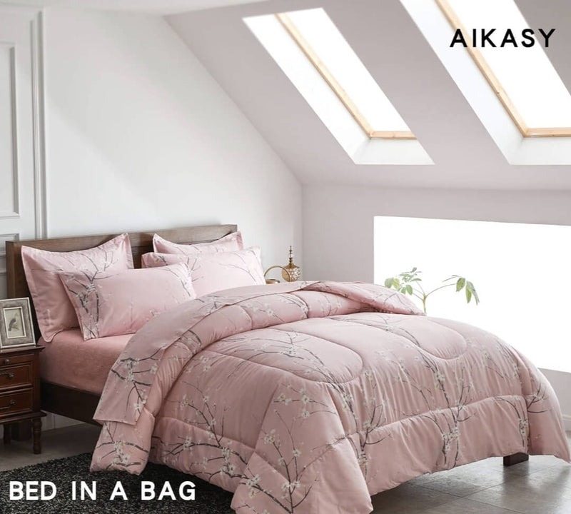 2025 Pink Base Botanical Comforter Set-Quilt Set (3Pcs)