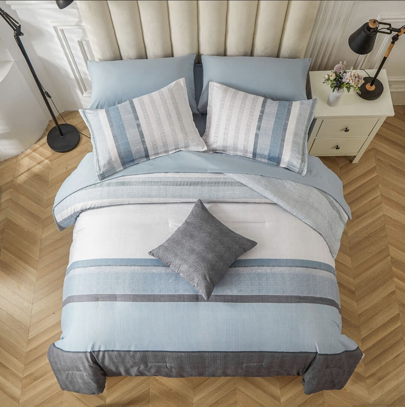 Greyish Blue Comforter Set-Quilt Set (3Pcs)
