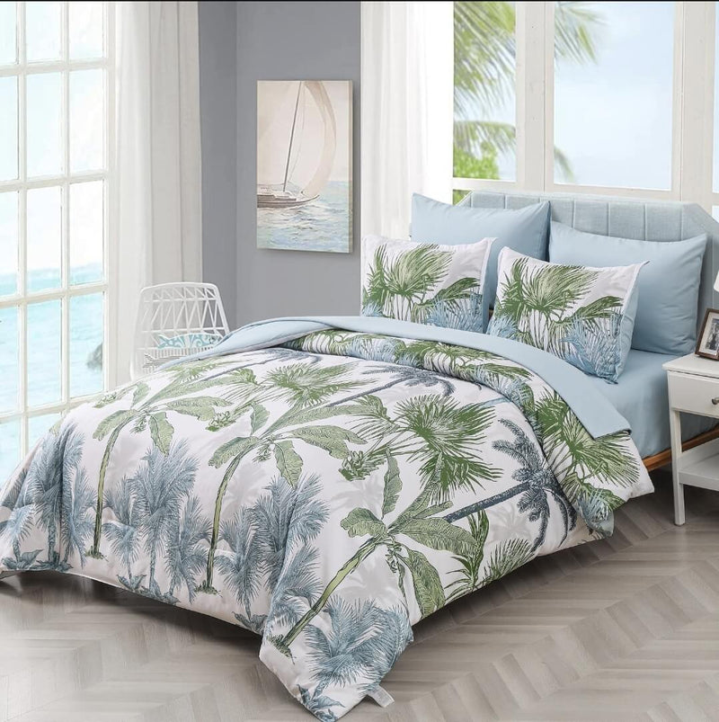 Green Botanical Comforter Set-Quilt Set (3Pcs)