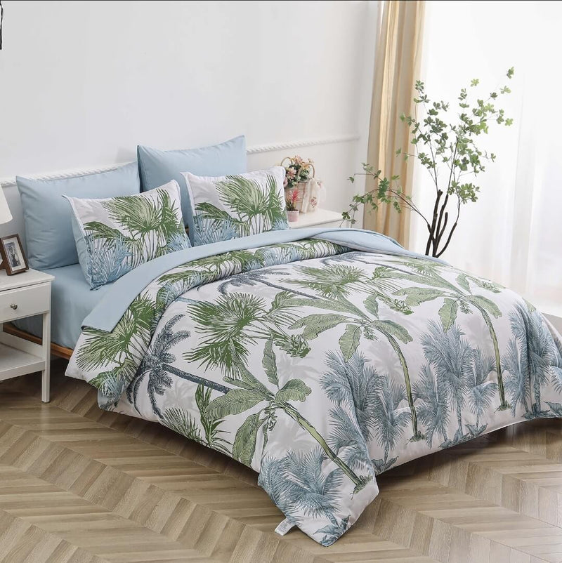 Green Botanical Comforter Set-Quilt Set (3Pcs)