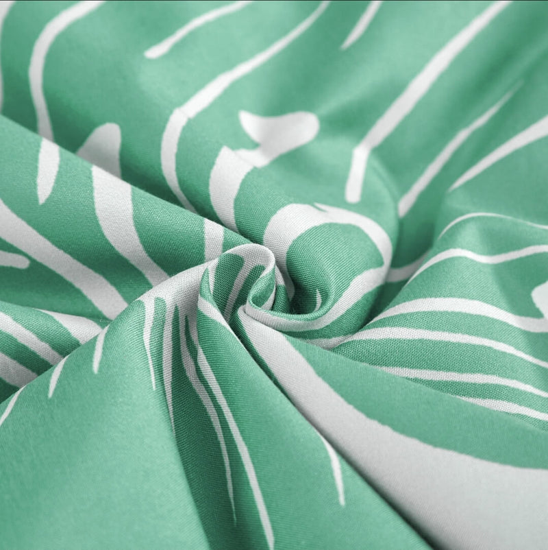 Green Floral Quilted 3 Piece Comforter Set