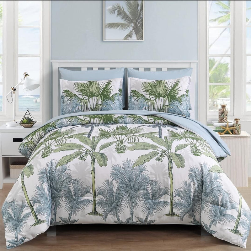 Green Botanical Comforter Set-Quilt Set (3Pcs)