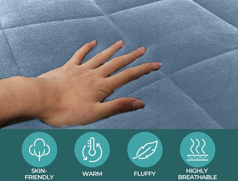 Velvet Coverlet Set-Mink Blanket Warm Quilted Bedspread Sets (1Pcs) - Blue